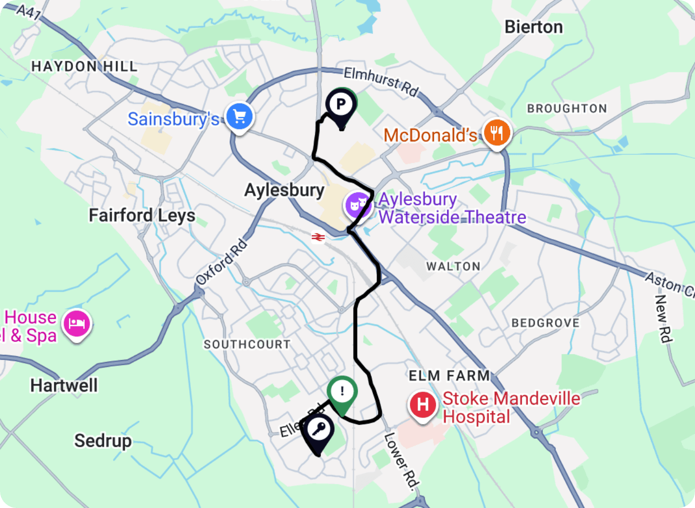 Route map with the vehicle's stops and incidents marked